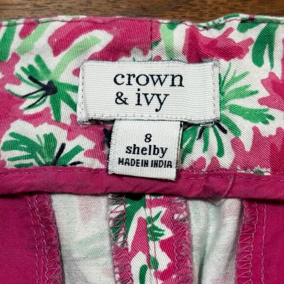 Crown & Ivy cotton stretch Shelby shorts sz 8 pink & green scalloped hem pockets - Picture 3 of 8